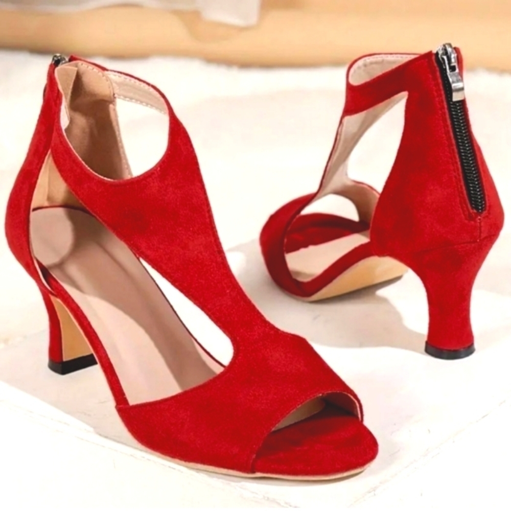 Ladies Red Open Toe  heel Sandals sz 7.5